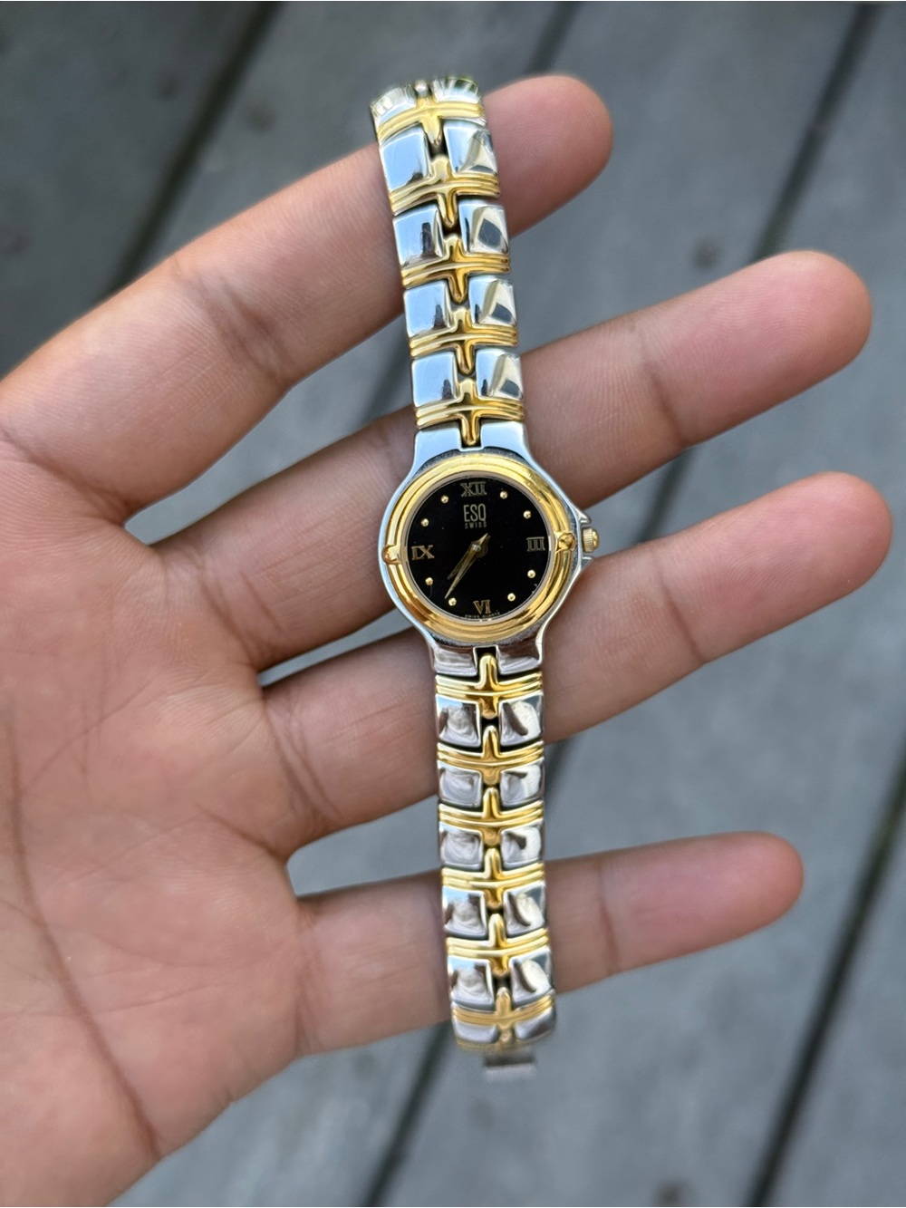 ESQ By Movado Two-Tone vintage Gold & Silver Women's Dress Watch - Black Dial